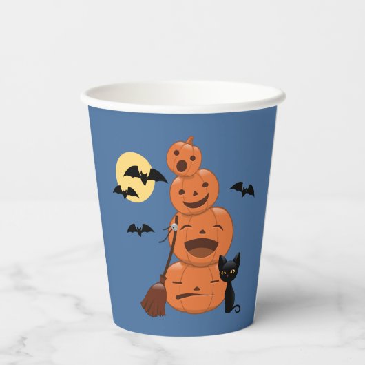 Halloween Pumpkins und Black Cat Blue Pappbecher (Rückseite)