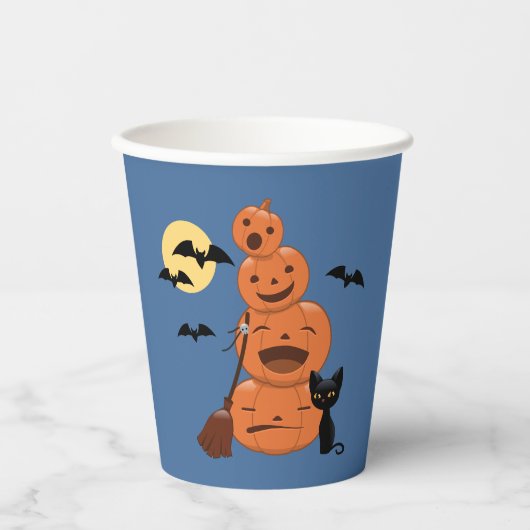 Halloween Pumpkins und Black Cat Blue Pappbecher (Vorderseite)