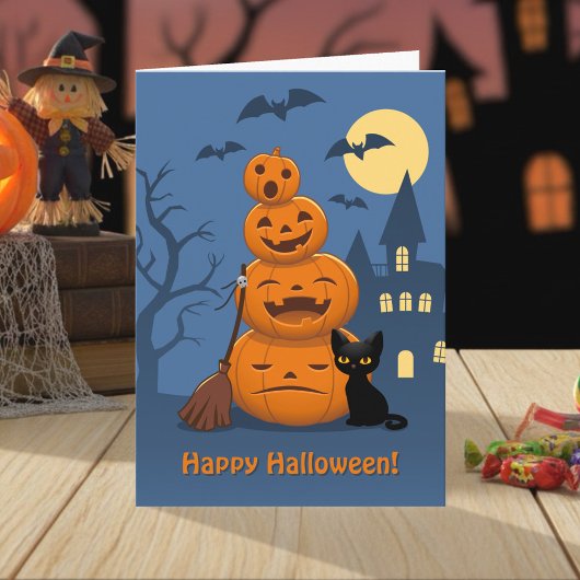 Halloween Pumpkins und Black Cat Karte
