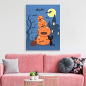 Halloween Pumpkins und Black Cat Leinwanddruck (Insitu (Wohnzimmer))