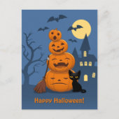 Halloween Pumpkins und Black Cat Postkarte (Vorderseite)