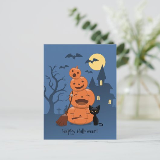 Halloween Pumpkins und Black Cat Postkarte (Stehend Vorderseite)