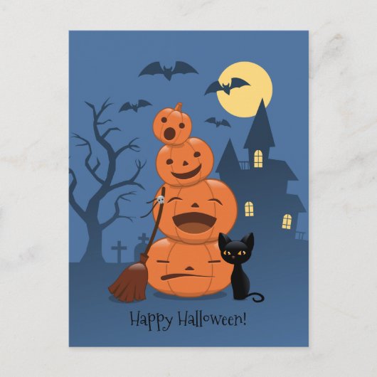 Halloween Pumpkins und Black Cat Postkarte (Vorderseite)