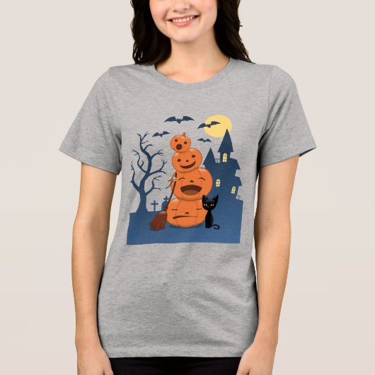 Halloween Pumpkins und Black Cat Tri-Blend Shirt (Vorderseite)