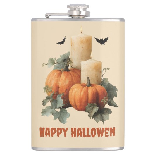 Halloween Pumpkins und Candles Art Flachmann (Vorderseite)