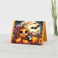 Halloween Pumpkins und Fledermäuse Grußkarte
