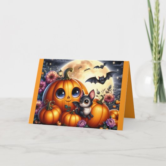Halloween Pumpkins und Fledermäuse Grußkarte Karte (Vorderseite)