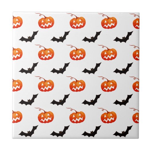 Halloween Pumpkins und Fledermäuse, Trick oder Tre Fliese (Vorderseite)