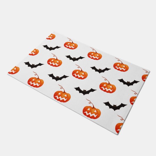 Halloween Pumpkins und Fledermäuse, Trick oder Tre Fußmatte (Schrägansicht)
