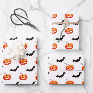 Halloween Pumpkins und Fledermäuse, Trick oder Tre Geschenkpapier Set