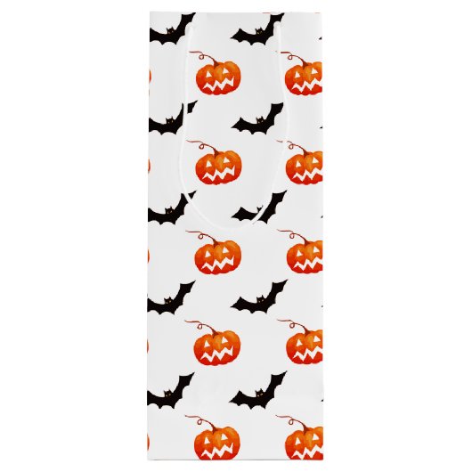 Halloween Pumpkins und Fledermäuse, Trick oder Tre Geschenktüte Für Weinflaschen (Rückseite)
