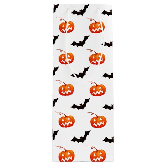 Halloween Pumpkins und Fledermäuse, Trick oder Tre Geschenktüte Für Weinflaschen (Vorderseite)