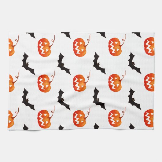 Halloween Pumpkins und Fledermäuse, Trick oder Tre Geschirrtuch (Horizontal)