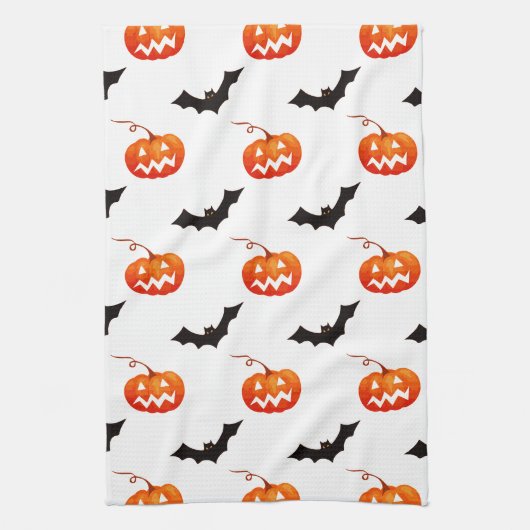 Halloween Pumpkins und Fledermäuse, Trick oder Tre Geschirrtuch (Vertikal)