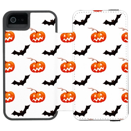 Halloween Pumpkins und Fledermäuse, Trick oder Tre Incipio iPhone Geldbeutel-Hülle (Folio Geöffnet)