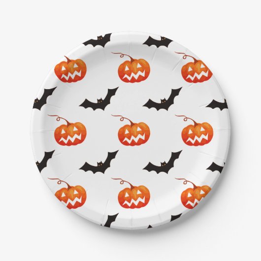 Halloween Pumpkins und Fledermäuse, Trick oder Tre Pappteller (Vorderseite)