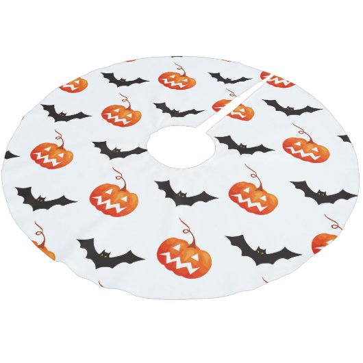 Halloween Pumpkins und Fledermäuse, Trick oder Tre Polyester Weihnachtsbaumdecke (Schrägansicht)