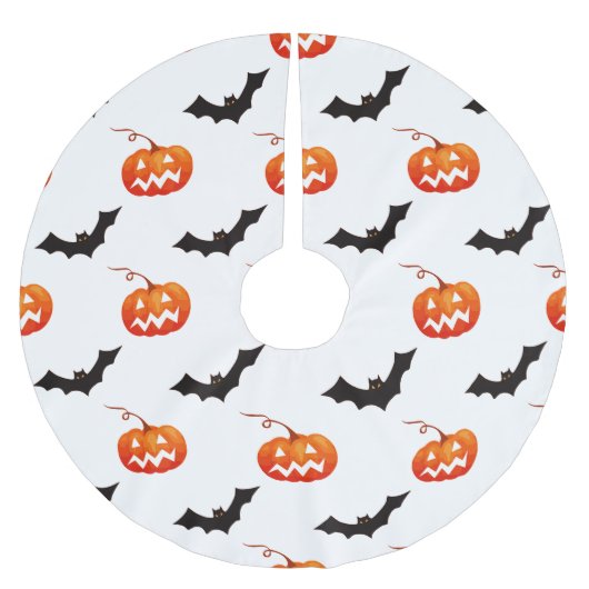 Halloween Pumpkins und Fledermäuse, Trick oder Tre Polyester Weihnachtsbaumdecke (Vorderseite)