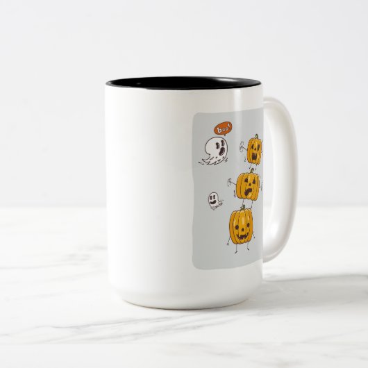 Halloween Pumpkins und Ghosts-Tasse Zweifarbige Tasse (VorderseiteRechts)