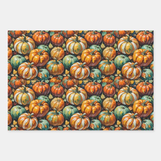 Halloween, Pumpkins und Hexen. Kürbis, Fall Geschenkpapier Set (Vorderseite)