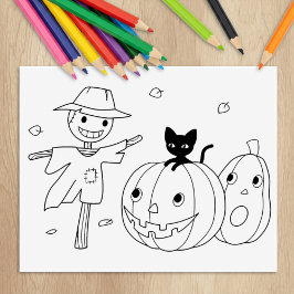 Halloween Pumpkins und Scarecrow Coloring Page Gummistempel