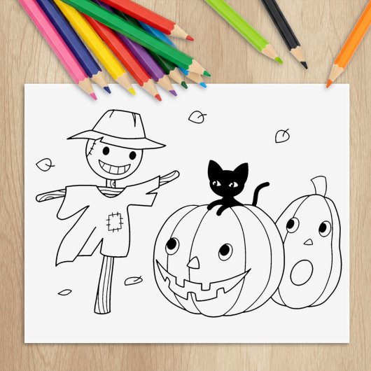 Halloween Pumpkins und Scarecrow Coloring Page Gummistempel