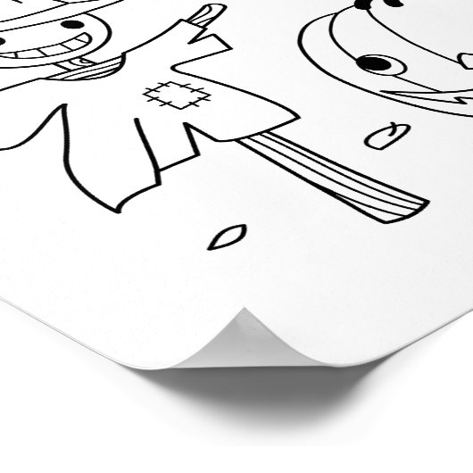 Halloween Pumpkins und Scarecrow Coloring Page Poster (Ecke)