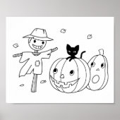 Halloween Pumpkins und Scarecrow Coloring Page Poster (Vorne)
