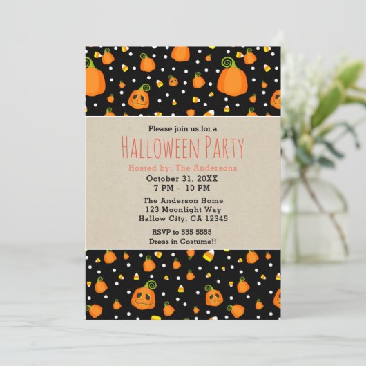 Halloween Pumpkins Whimsisches Party Einladung (Stehend Vorderseite)