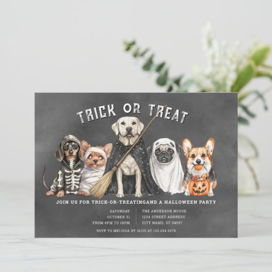 Halloween Puppies Trick oder Treat Party Einladung (Stehend Vorderseite)