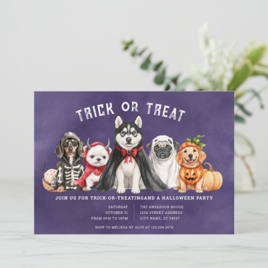 Halloween Puppies Trick oder Treat Party Einladung (Stehend Vorderseite)
