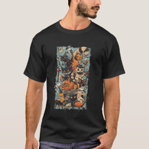 Halloween Purrrrty Katzen Orange Schwarz Gruselig  T-Shirt