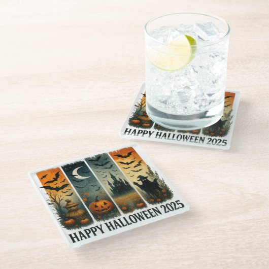 Halloween Quartett Glasuntersetzer (Schrägansicht)