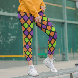 Halloween Quatrefolienmuster Orange Lila Green Leggings