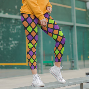 Halloween Quatrefolienmuster Orange Lila Green Leggings