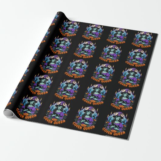 Halloween QUEEN Hexenkunst mit Black Cat Design Geschenkpapier (Ungerollt)