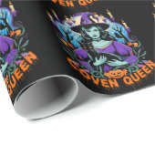 Halloween QUEEN Hexenkunst mit Black Cat Design Geschenkpapier (Rolleneckpunkt)