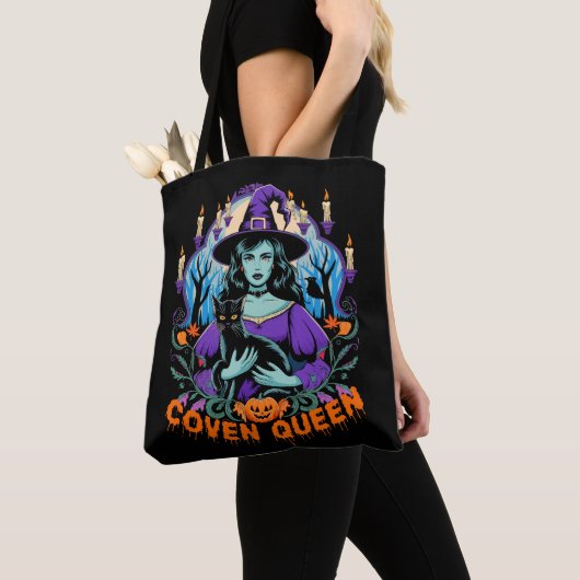 Halloween QUEEN Hexenkunst mit Black Cat Design Tasche (Von Nahem)