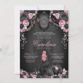 Halloween Quinceañera Black & Pink Gothic Princess Einladung (Vorderseite)