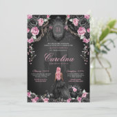 Halloween Quinceañera Black & Pink Gothic Princess Einladung (Stehend Vorderseite)