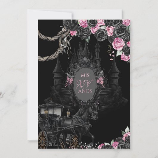 Halloween Quinceañera Black & Pink Gothic Princess Einladung (Rückseite)