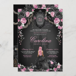 Halloween Quinceañera Black Pink Gothic Princess Einladung