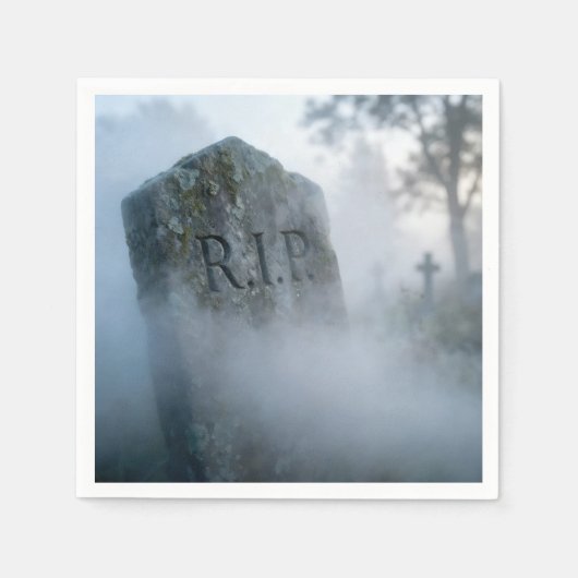 Halloween R.I.P. Grabstein im Nebel Serviette (Vorderseite)