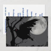 Halloween-Rabe in der Niederlassung mit Vollmond Einladung (Vorne/Hinten)