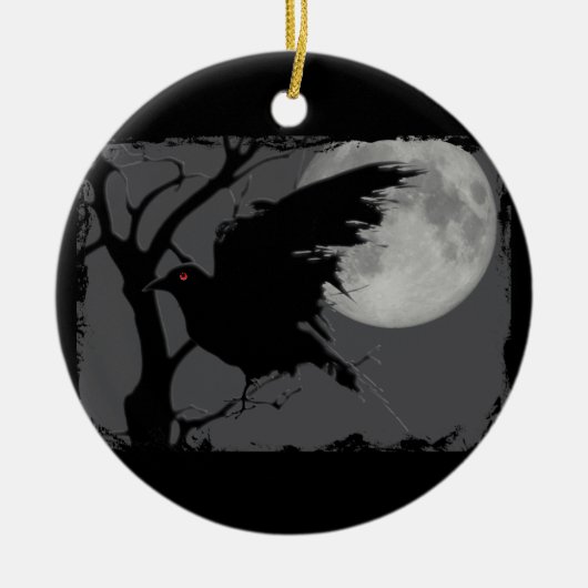 Halloween-Rabe in der Niederlassung mit Vollmond Keramikornament (Vorne)
