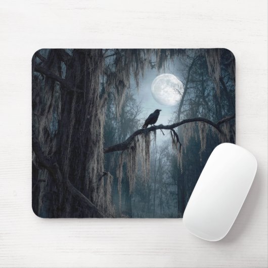 Halloween-Rabe in einem unheimlichen Wald Mousepad (Mit Mouse)