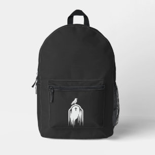 Halloween-Raben-Grabstein-Silhouette-Design Bedruckter Rucksack