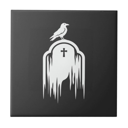 Halloween-Raben-Grabstein-Silhouette-Design Fliese (Vorderseite)
