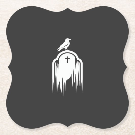 Halloween-Raben-Grabstein-Silhouette-Design Untersetzer (Vorderseite)