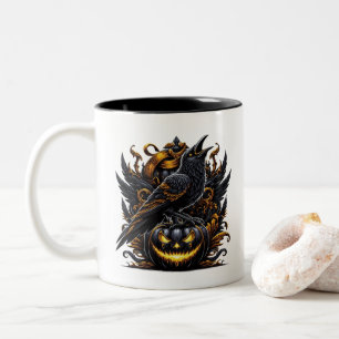 Halloween-Raben-Kaffeetasse Zweifarbige Tasse